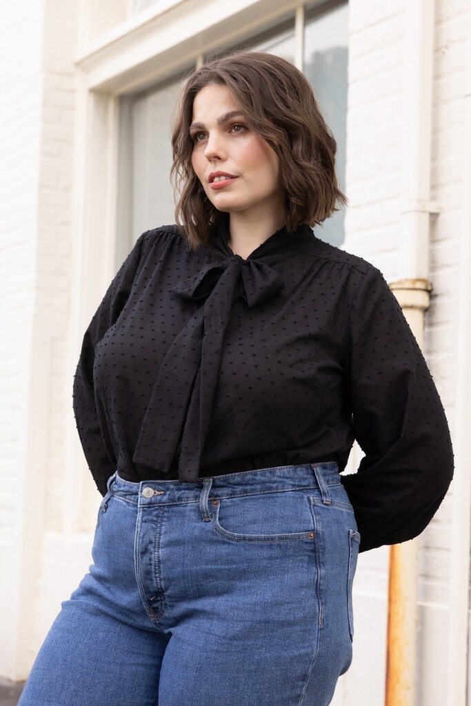 Woman modeling black Garnet blouse