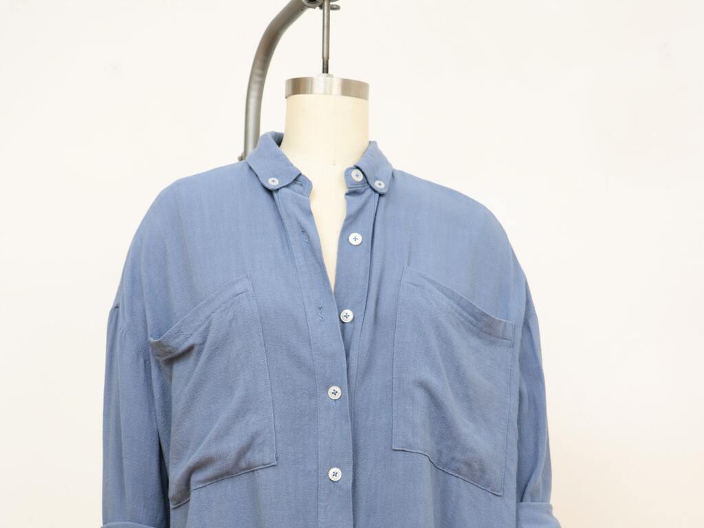 shirt placket on a blue shirt